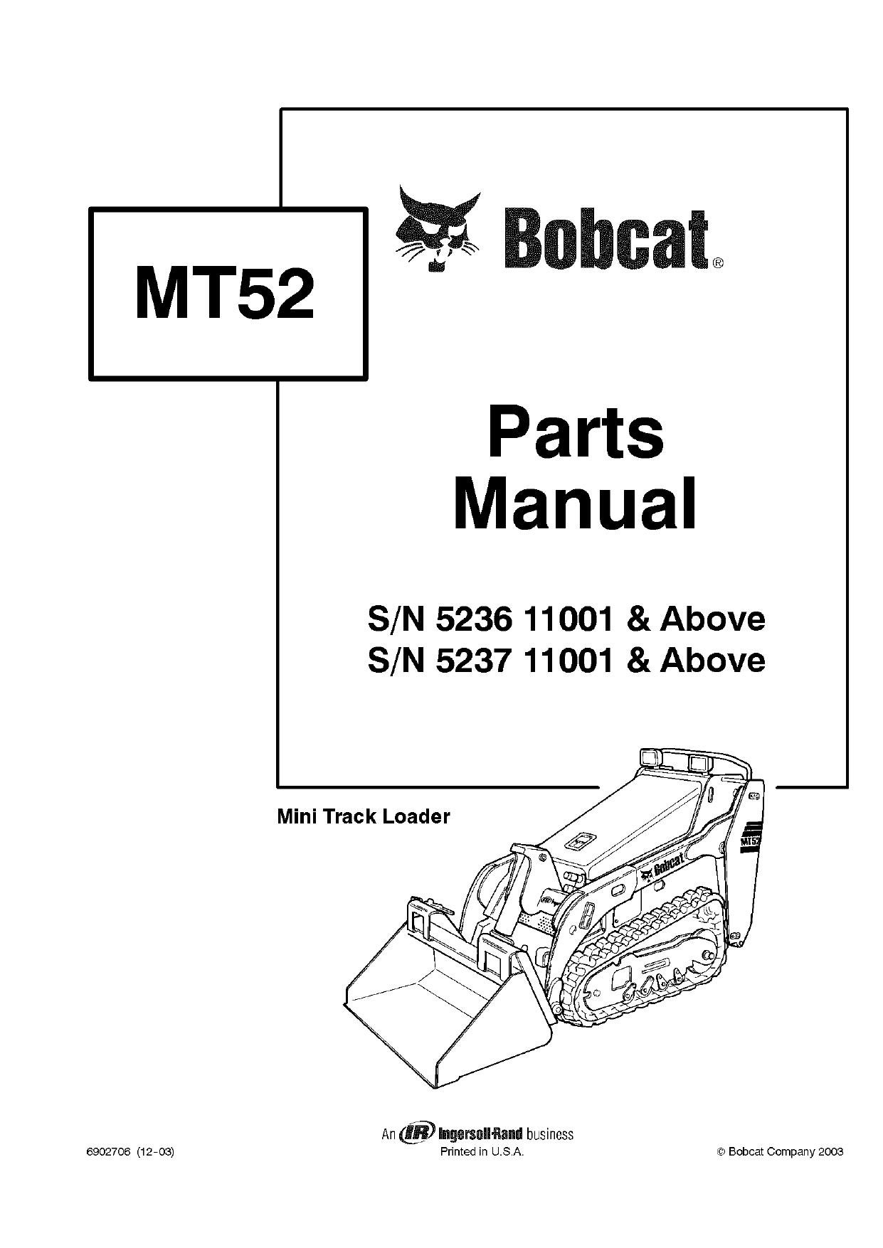 MT52 parts manual Bobcat